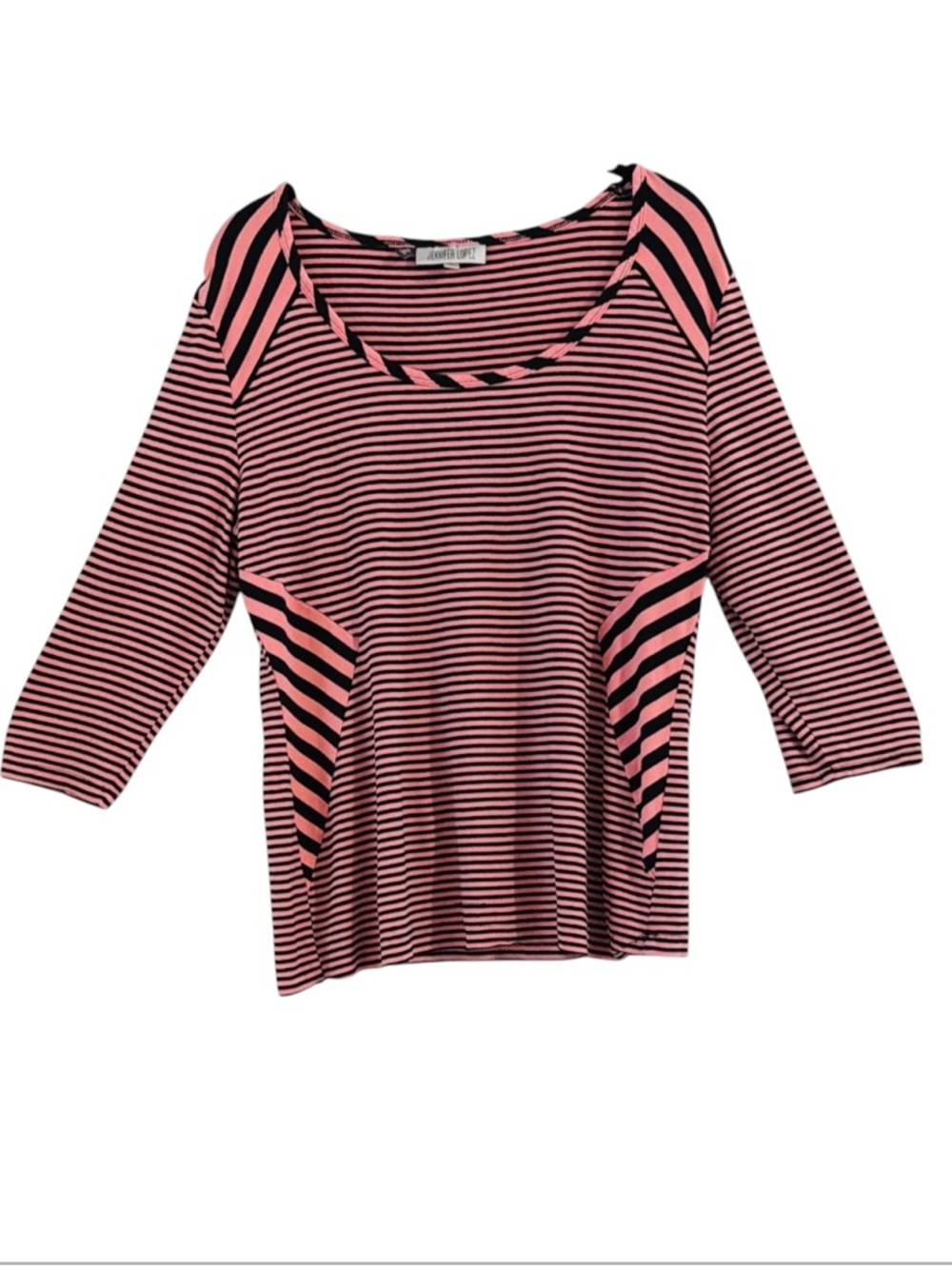 Jennifer Lopez Pink and Black Striped Scoop Neck Long Sleeve Top Size XL